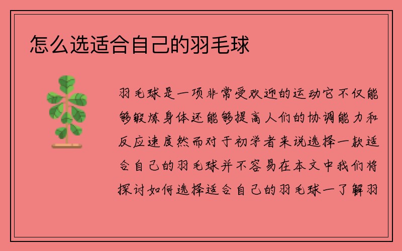 怎么选适合自己的羽毛球